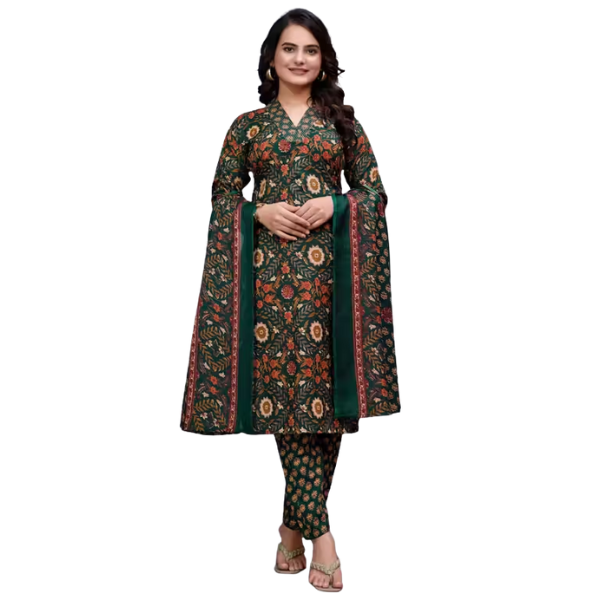 Stylish Green Floral Printed Kurta Pant with Dupatta Set for Women-1