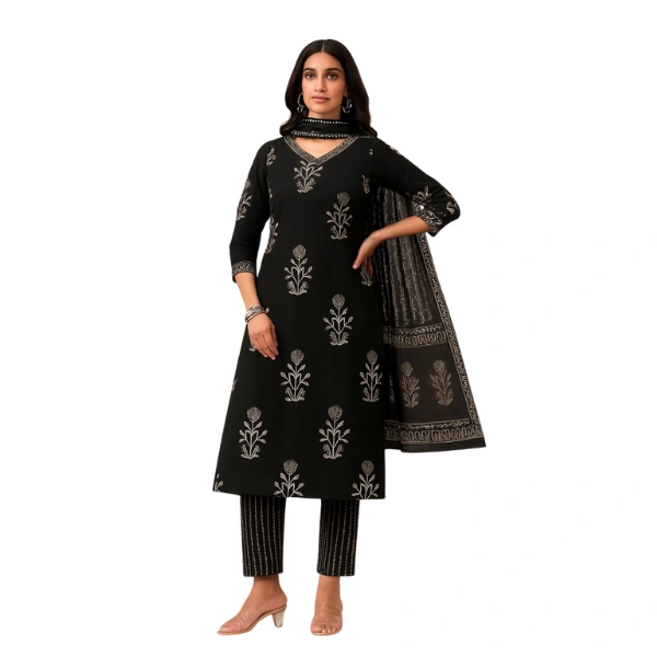 Women Printed A line Kurta Set With dupatta
